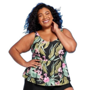 Kona Sol Plus Size Women's 24 Tropical Print Hidden Underwire V-Neck Tankini Top